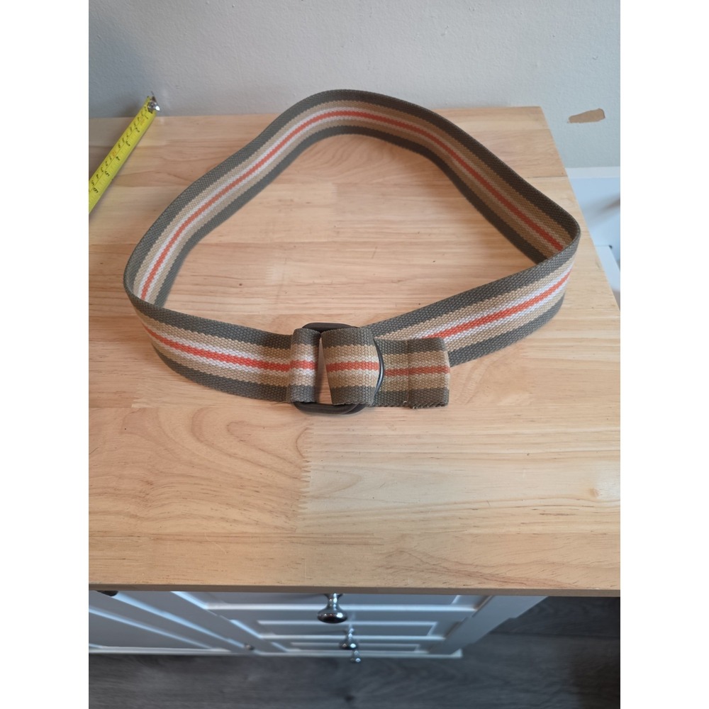 Y2K Fabric Ribbon Belt Multicolor Striped Double D-Ring Metal Cinch Buckle‎ 90s